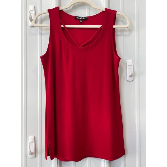 Picadilly Tank Top & Vest Set Small Red Flowy Layered Chiffon Blend Made In Cana - Picture 6 of 10